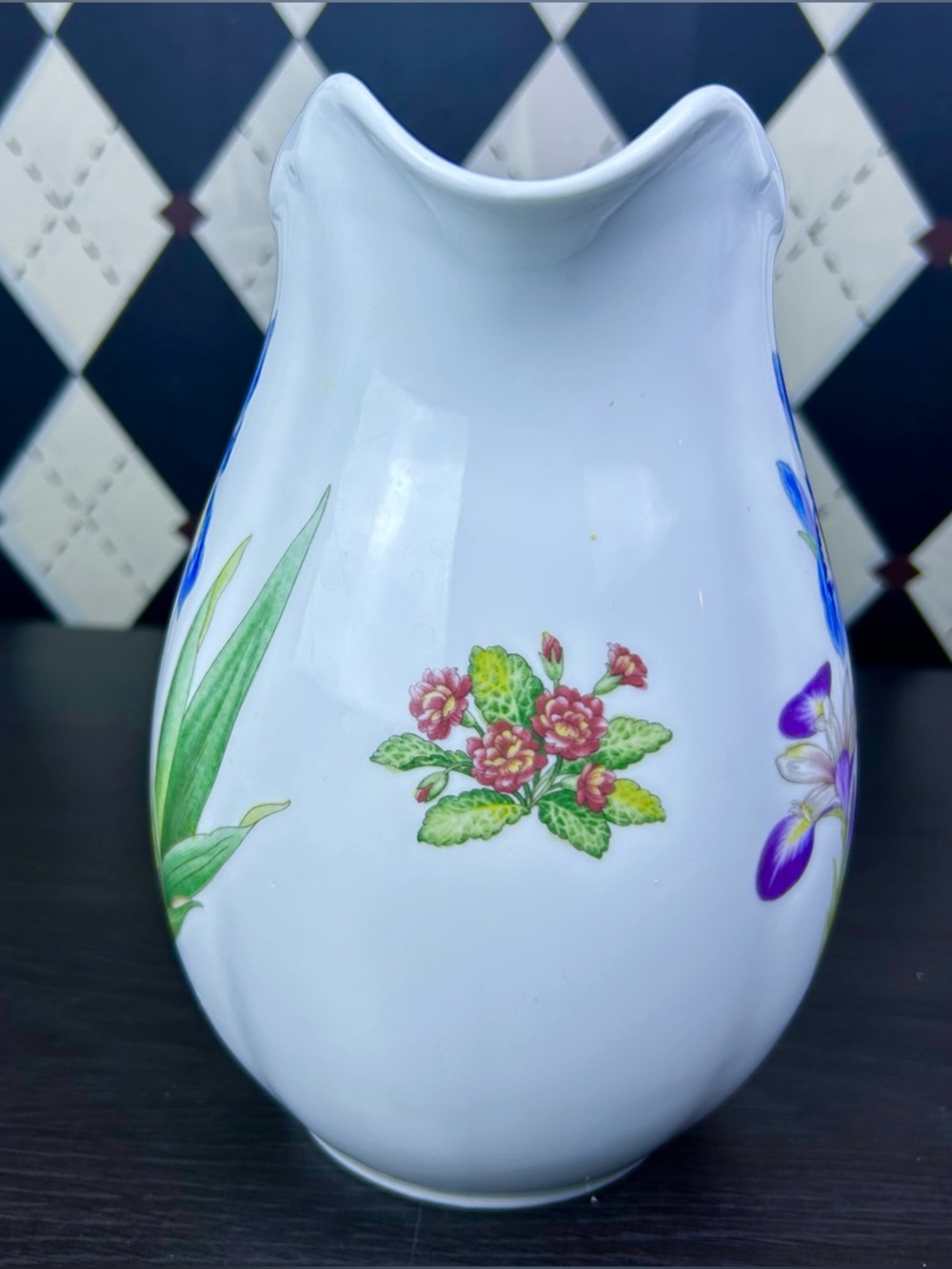 Iris Floral Porcelain Pitcher Large Noritake Jug Botanical 9” White Purple - Picture 3 of 11